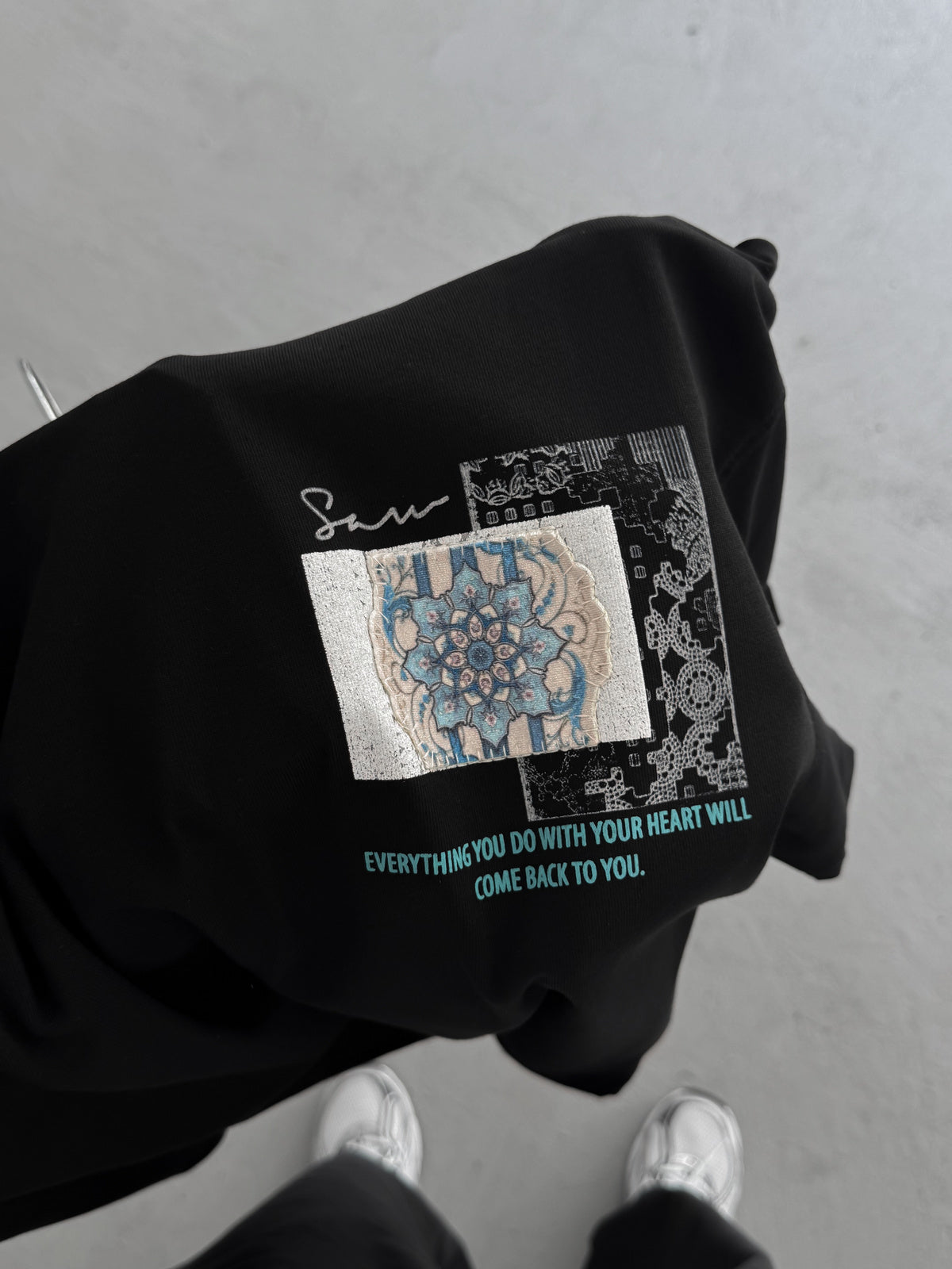 Black Oversize T-Shirt with Back Motif Patch