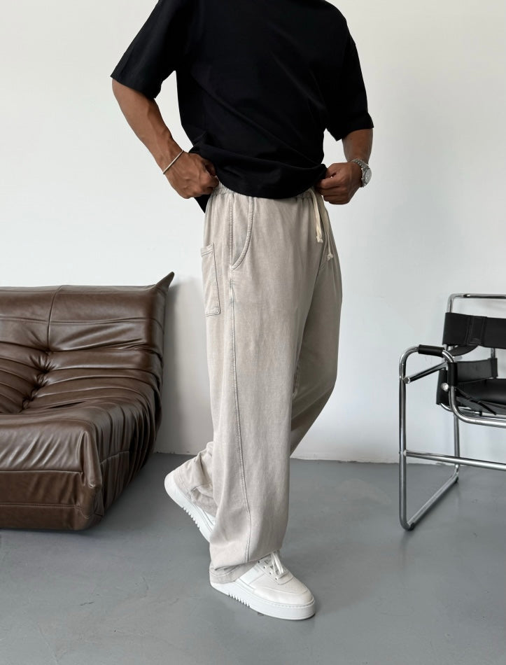 Cream Wash Baggy Sweatpants