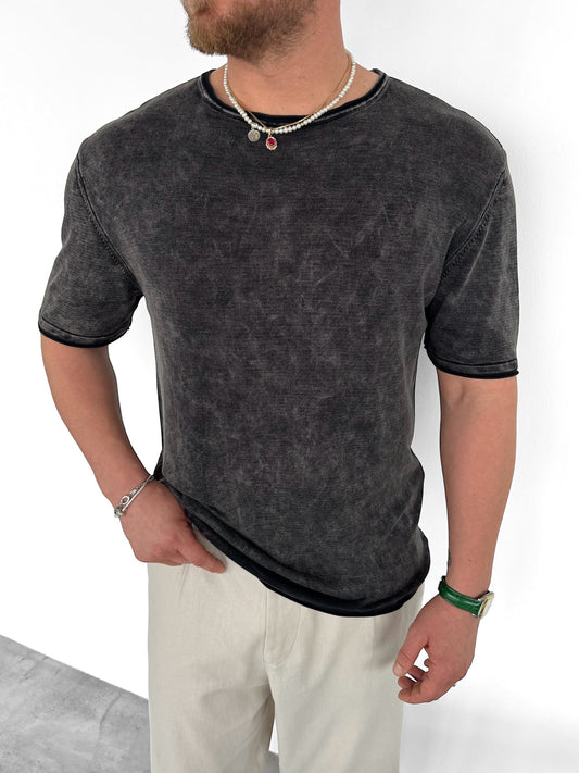 OVERSIZED WASHED KNIT T-SHIRT • BLACK