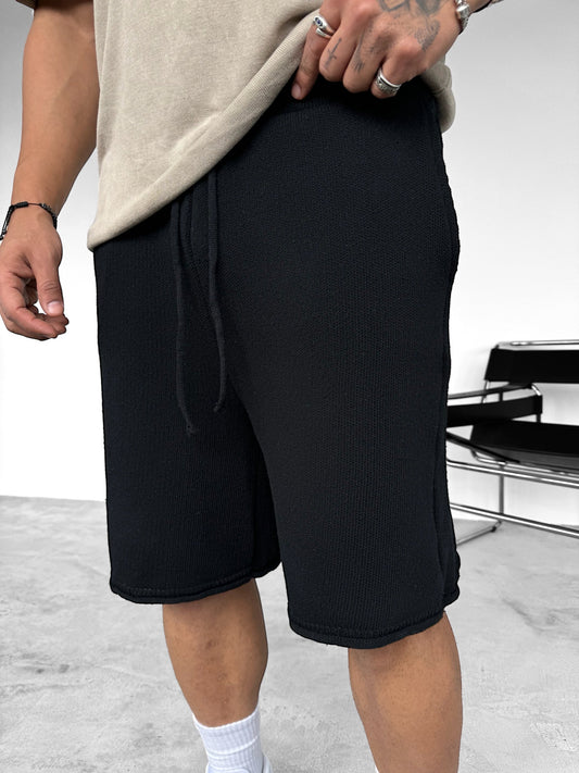 LOOSE TYPE KNITWEAR SHORTS | BLACK