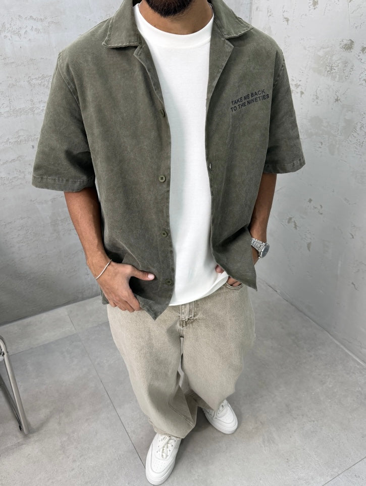 Khaki Wash Oversize Short-Sleeve Shirt