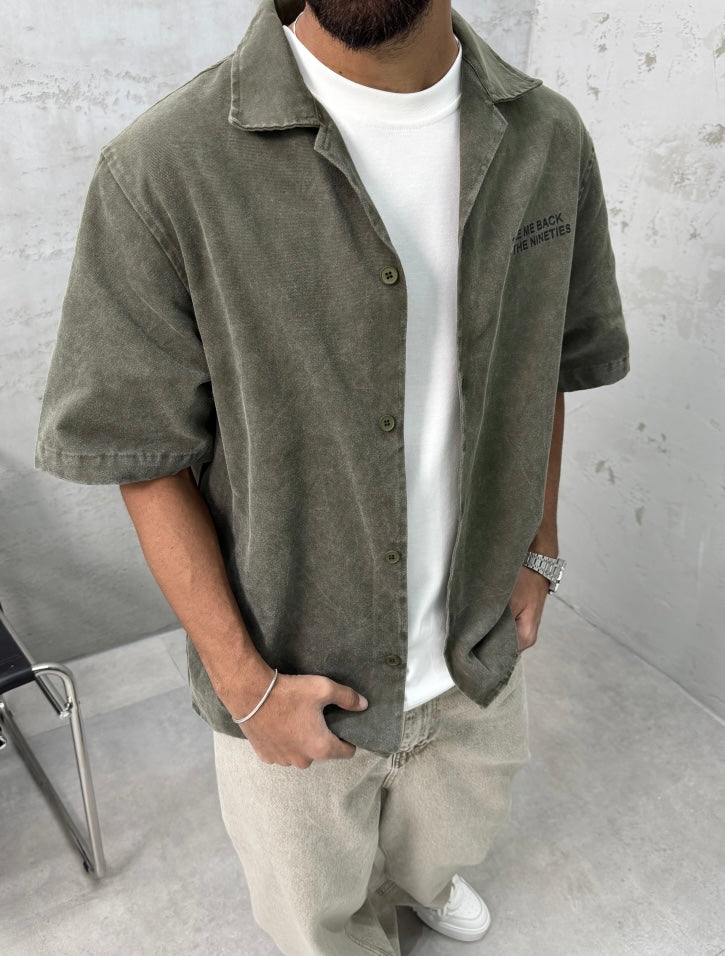 Khaki Wash Oversize Short-Sleeve Shirt