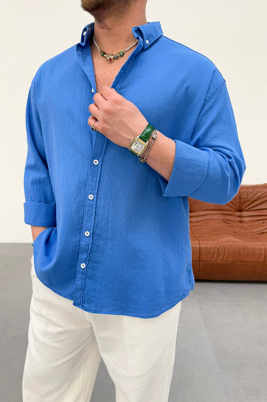 OVERSIZED FRESH LINEN SHIRT • SAX BLUE
