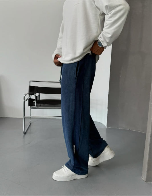 Navy Blue Washed Stripe Baggy Pants