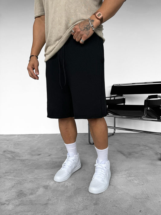 LOOSE TYPE KNITWEAR SHORTS | BLACK