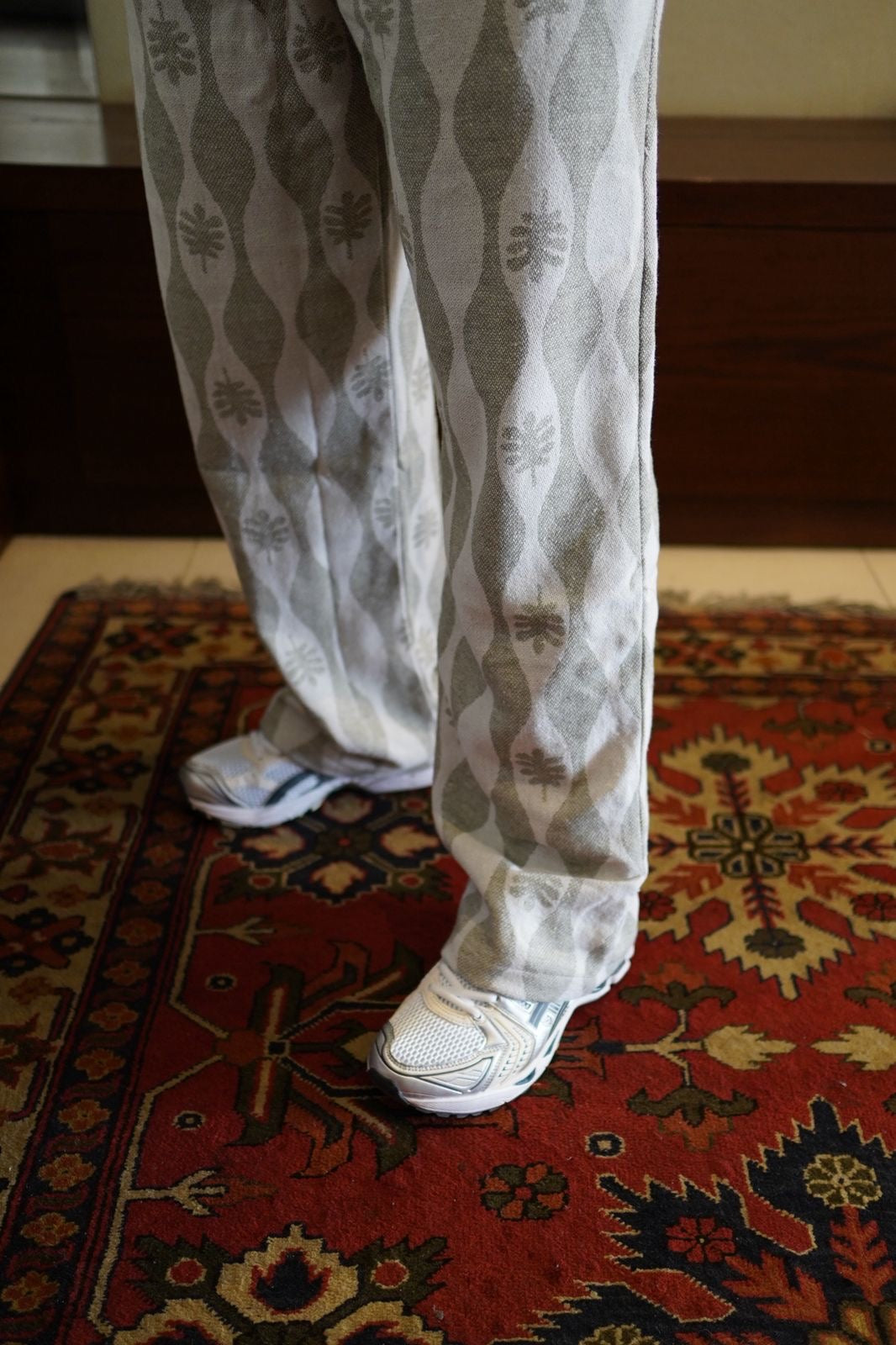 ETHNIC PATTERNED LINEN TROUSERS | KHAKI