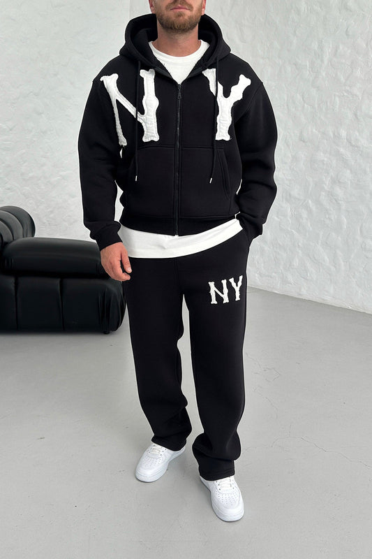 OVERSIZED THREE THREAD NY EMBROIDERED TRACKSUIT • BLACK