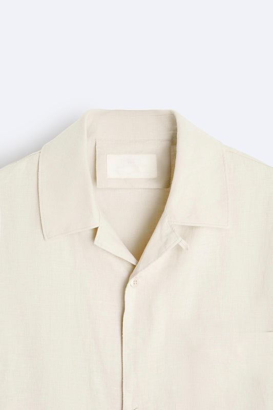 قميص الكتان الأزرق البيج