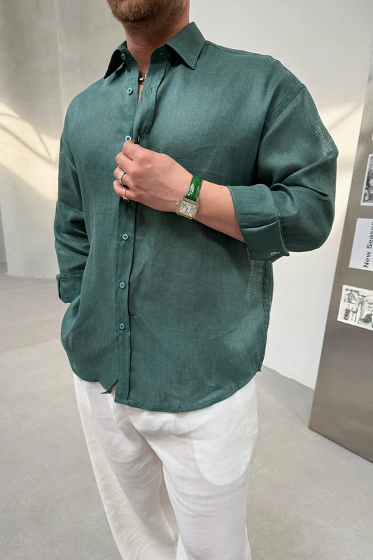 OVERSIZE 100% LINEN SHIRT • EMERALD GREEN