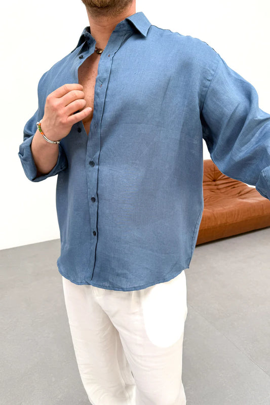 OVERSIZE 100% LINEN SHIRT • SKY BLUE