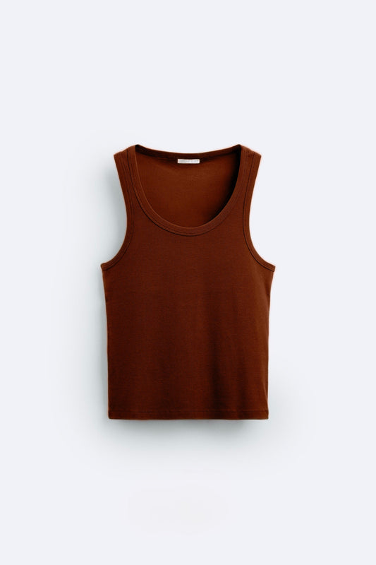 Brown Ribbed Tank Top