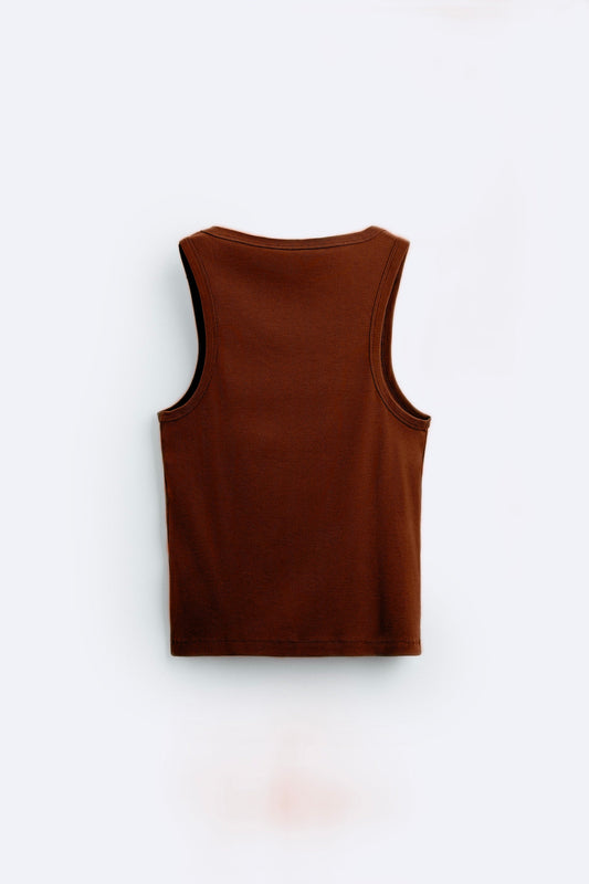 Brown Ribbed Tank Top