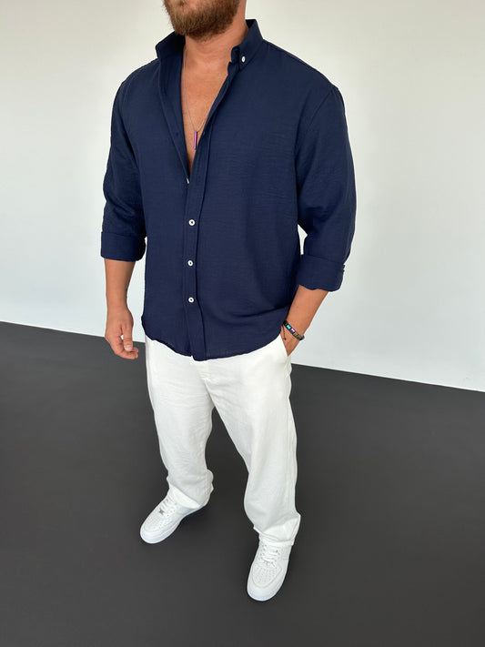 OVERSIZED FRESH LINEN SHIRT • NAVY BLUE