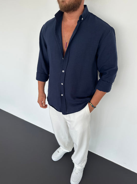 OVERSIZED FRESH LINEN SHIRT • NAVY BLUE