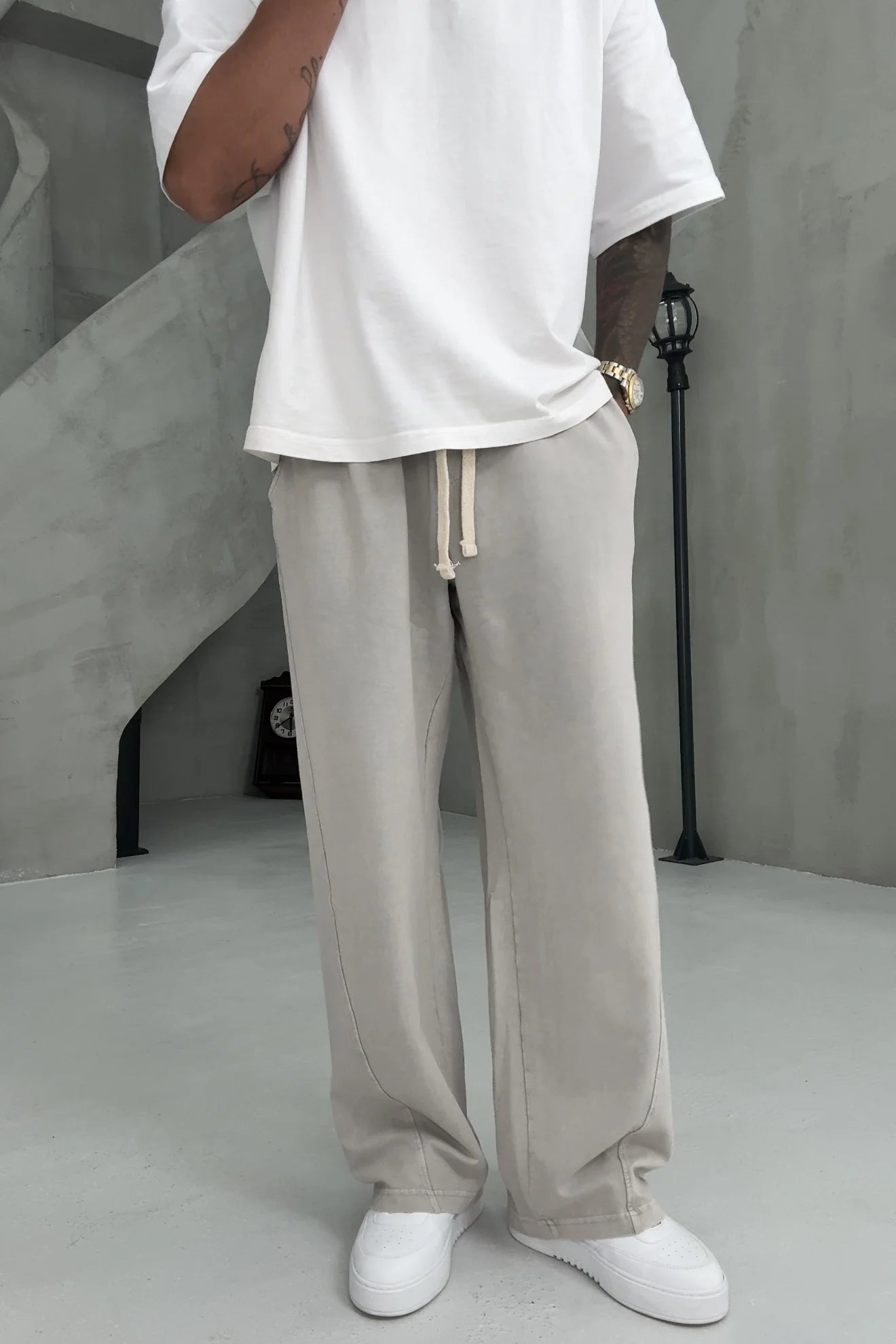 Stone Color Washed Baggy Pants