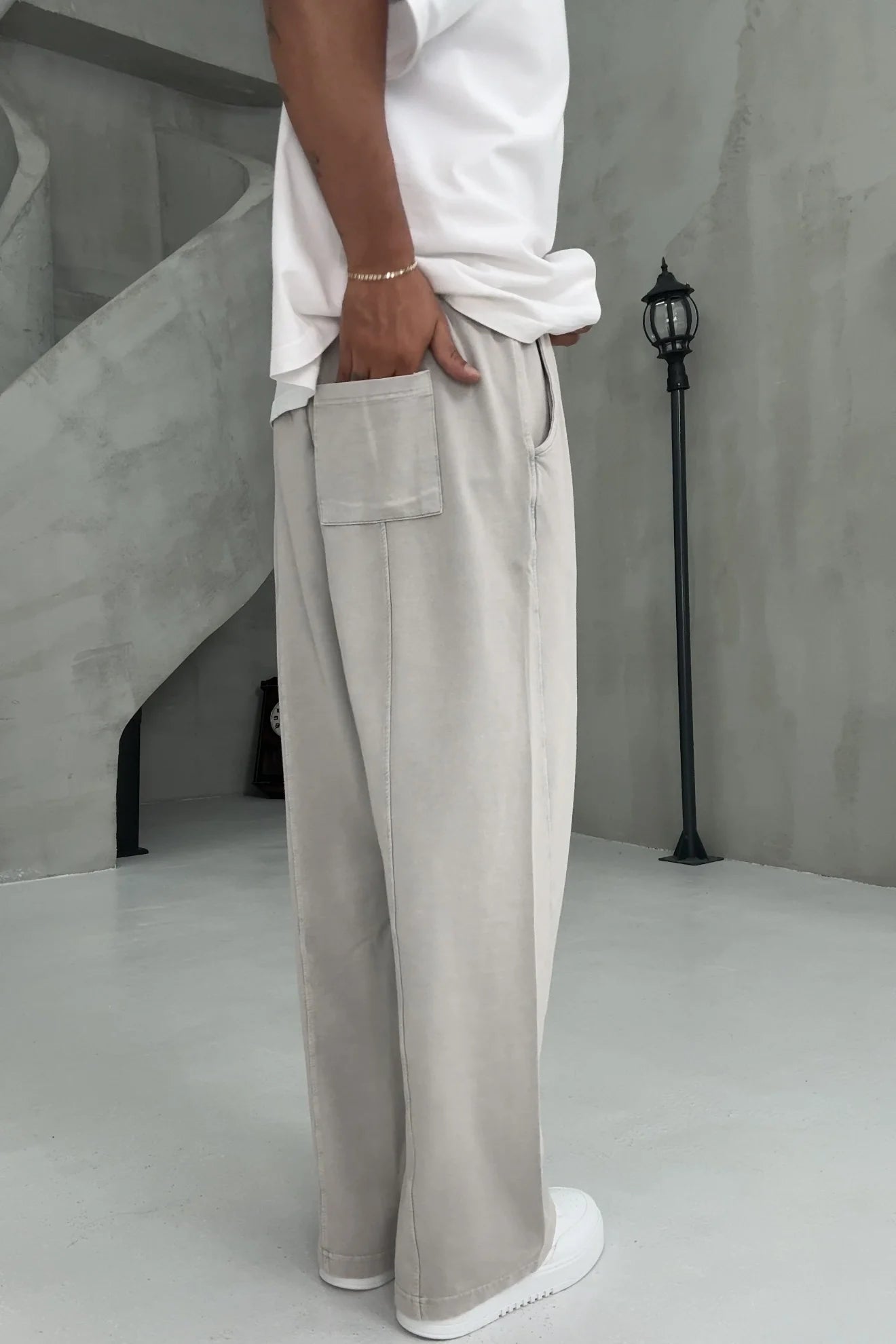 Stone Color Washed Baggy Pants