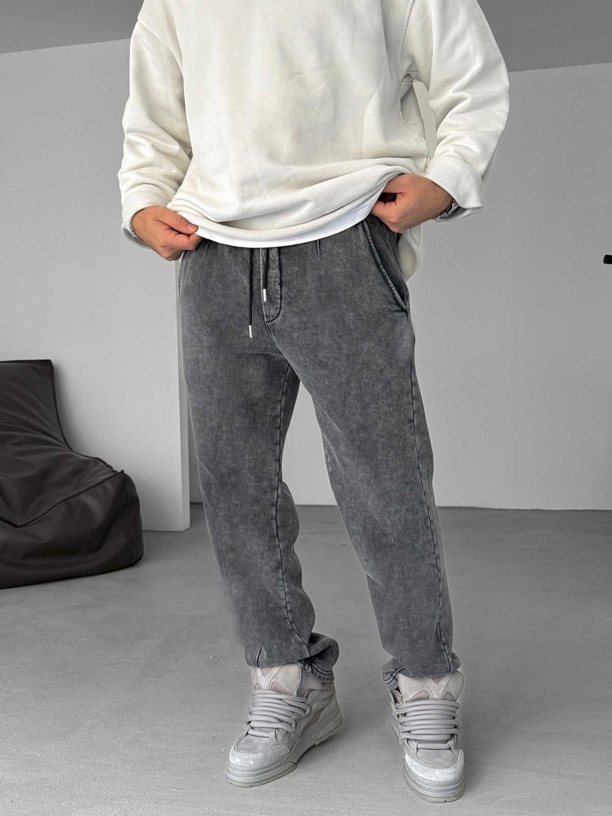 Black Washed Stitched Basic Tracksuit