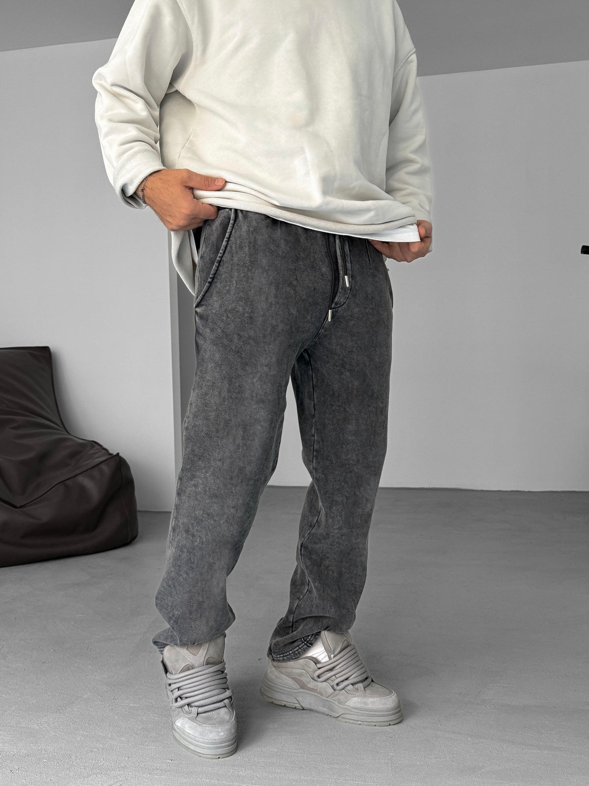 Black Washed Stitched Basic Tracksuit