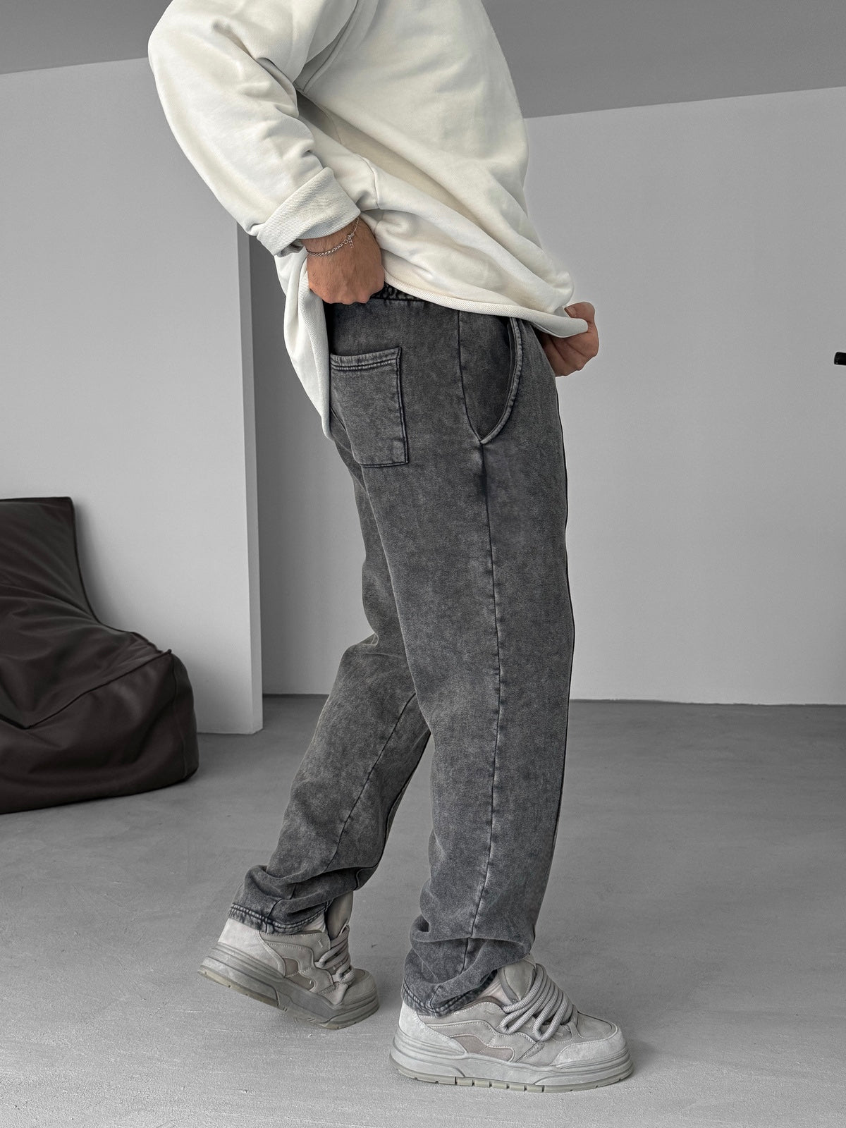 Black Washed Stitched Basic Tracksuit