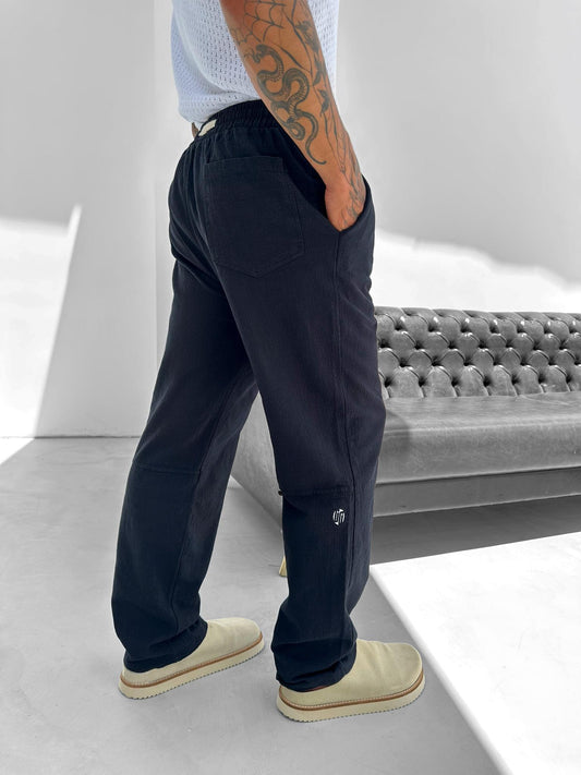 Navy Blue Linen Trousers