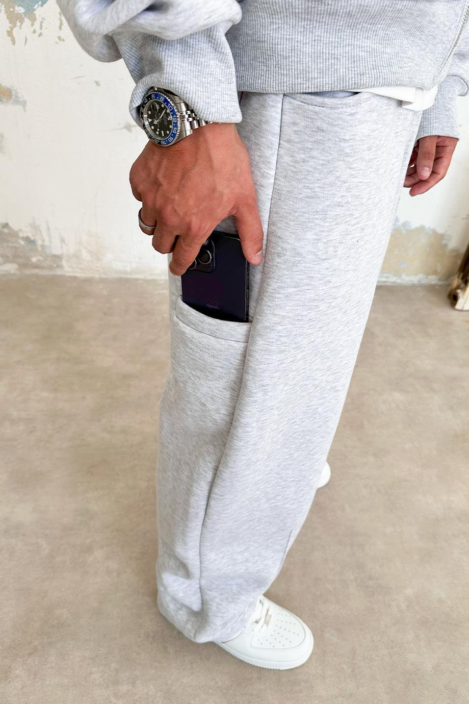 Grey Cozy Basic Pleated Baggy Pants