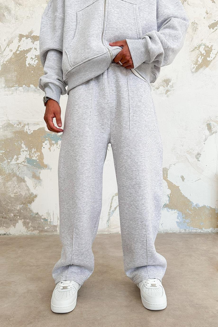 Grey Cozy Basic Pleated Baggy Pants