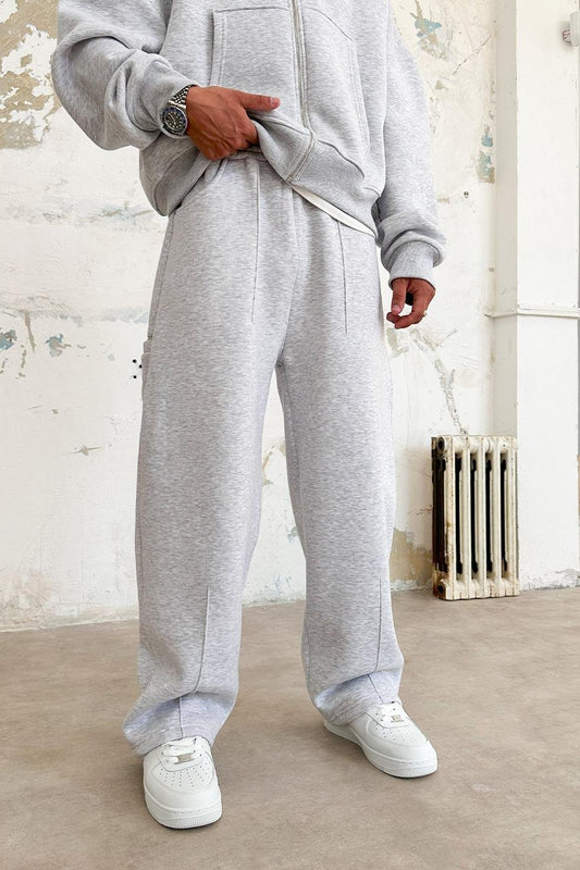 Grey Cozy Basic Pleated Baggy Pants