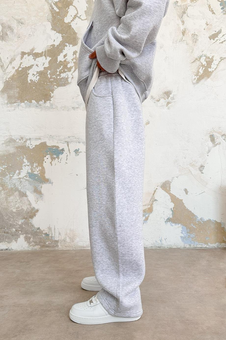 Grey Cozy Basic Pleated Baggy Pants