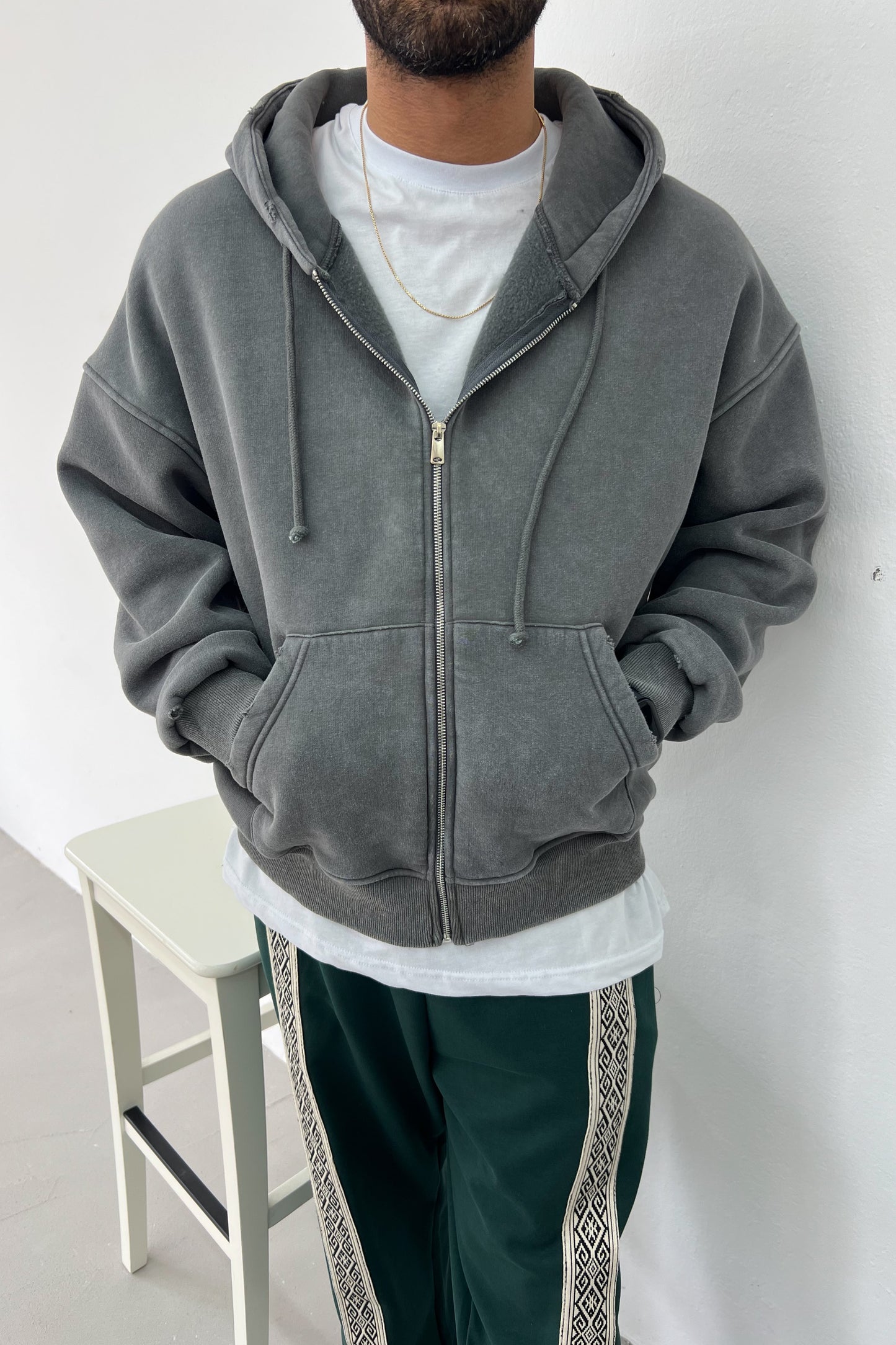 Washable Zippered Oversize Hooded Sweatshirt