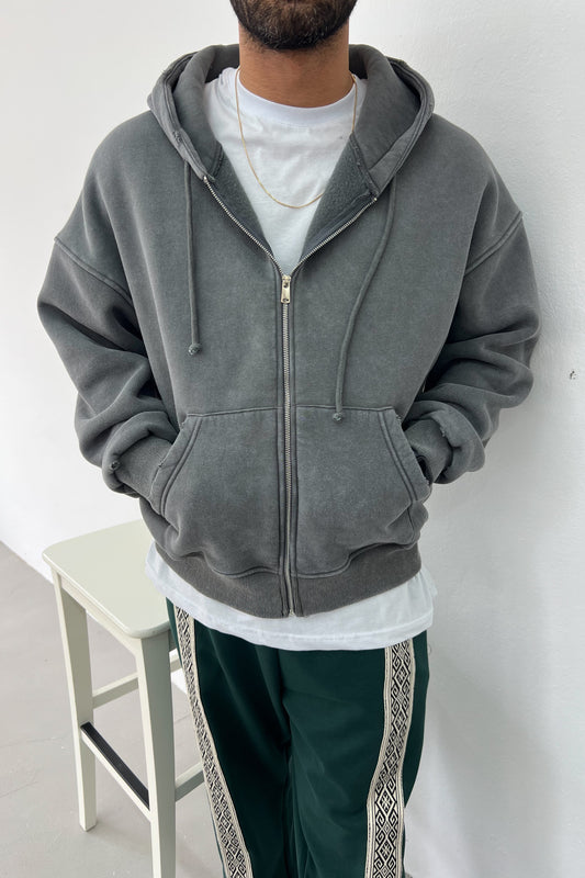 Washable Zippered Oversize Hooded Sweatshirt