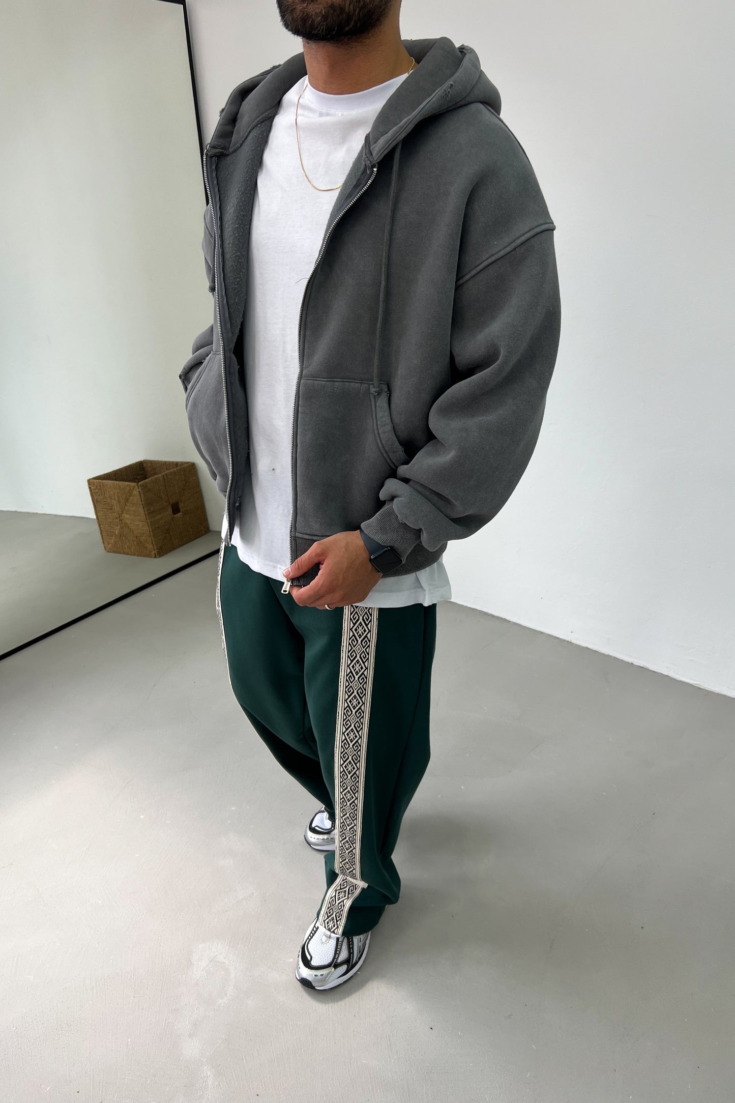 Washable Zippered Oversize Hooded Sweatshirt