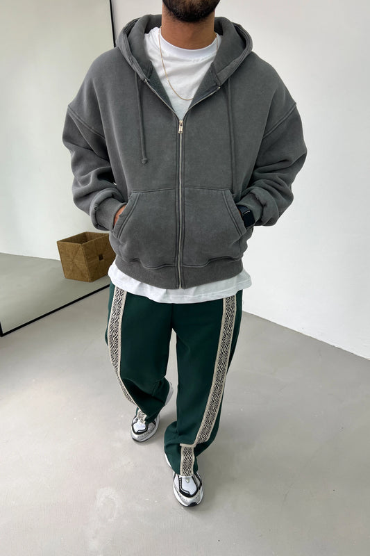 Washable Zippered Oversize Hooded Sweatshirt