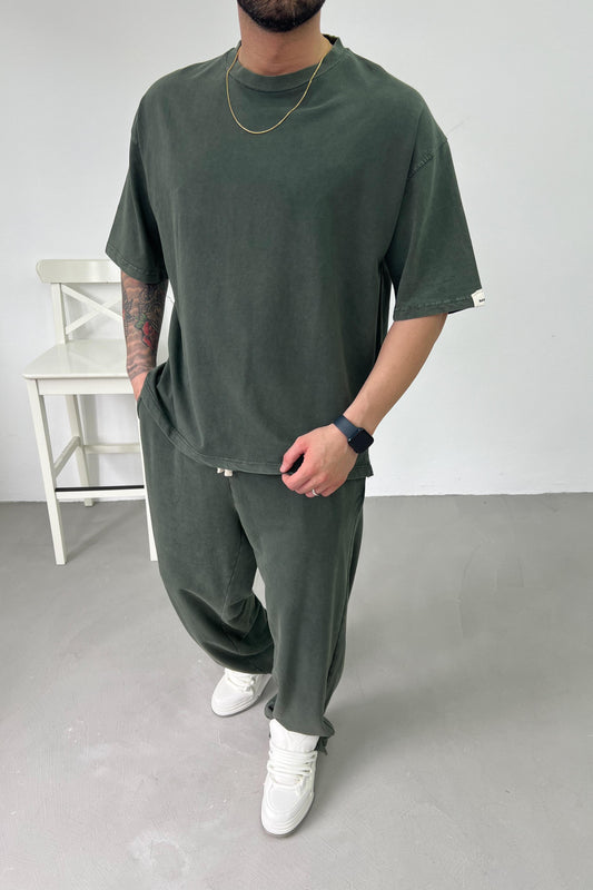 Washed Oversize Basic Set | Navy Green