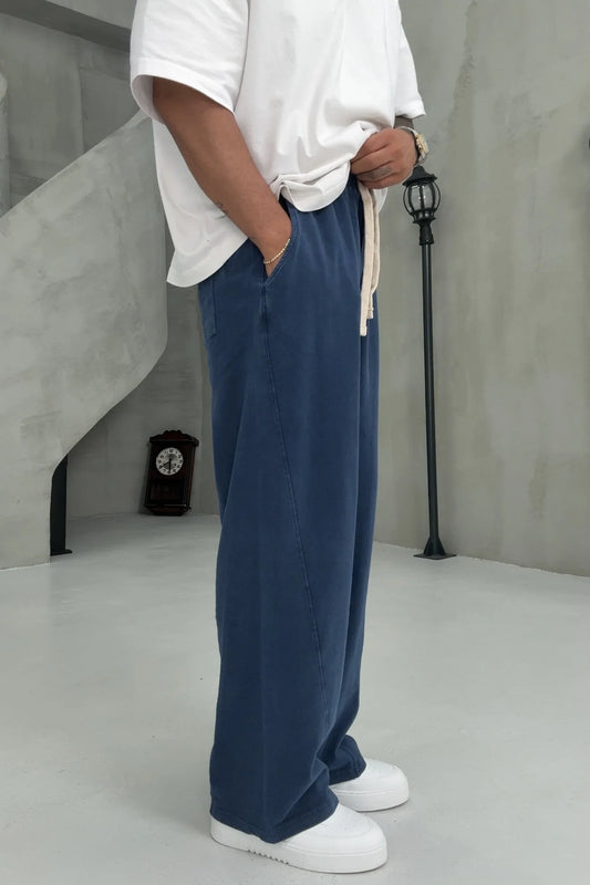 Navy Blue Washed Baggy Pants