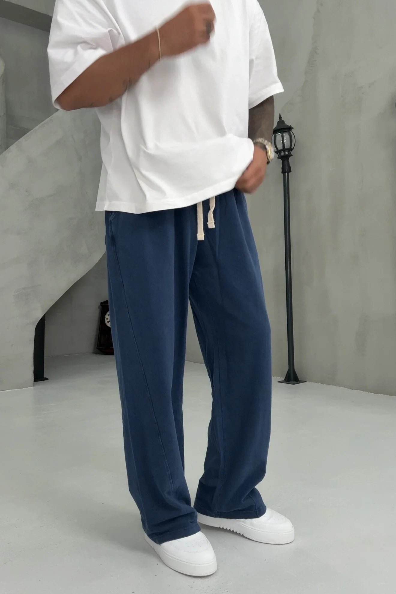 Navy Blue Washed Baggy Pants