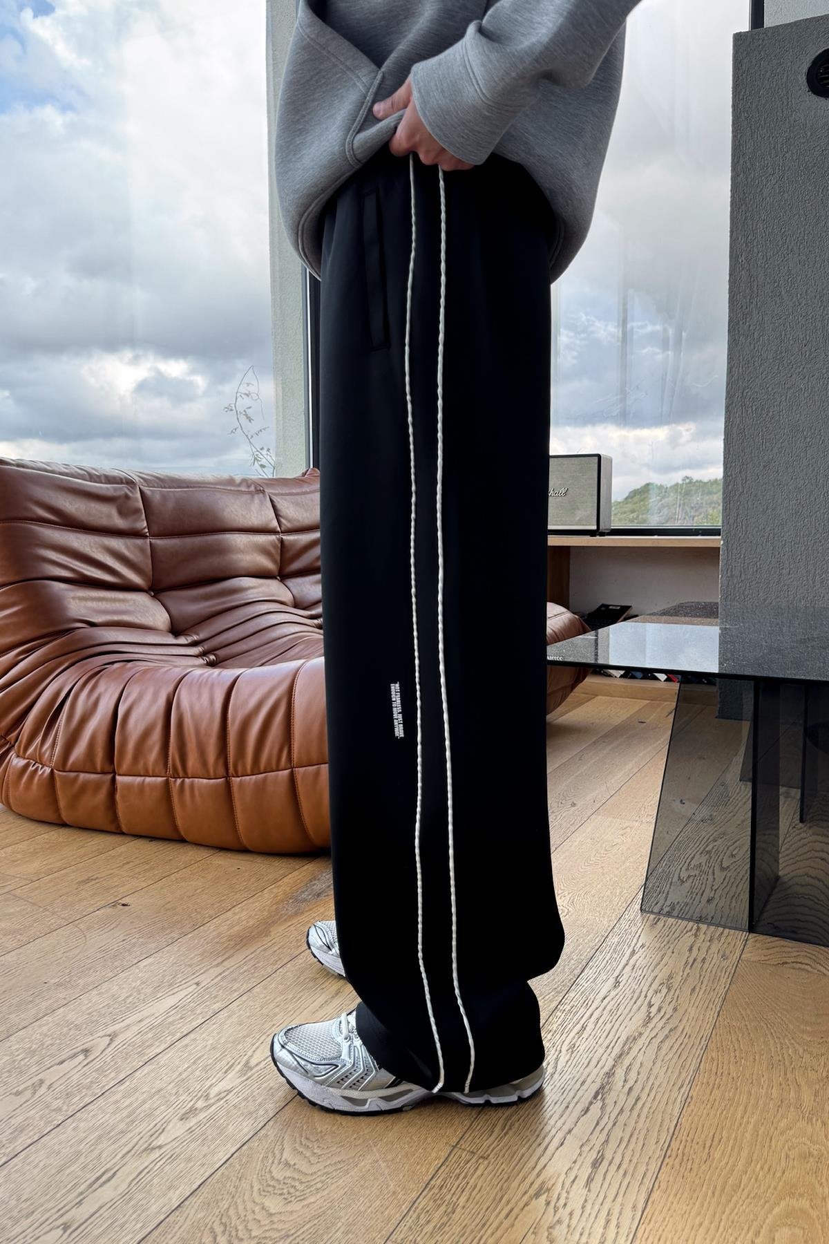 Black Striped Transitional Sweatpants