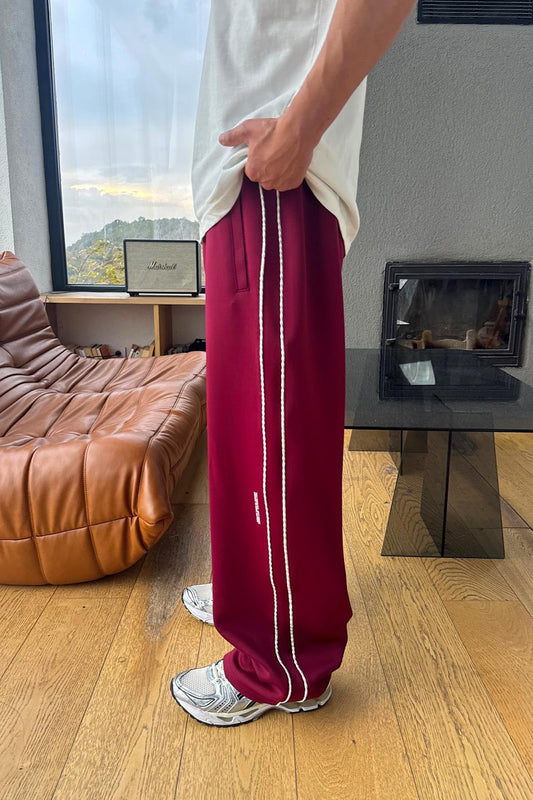 Burgundy Striped Transitional Sweatpants
