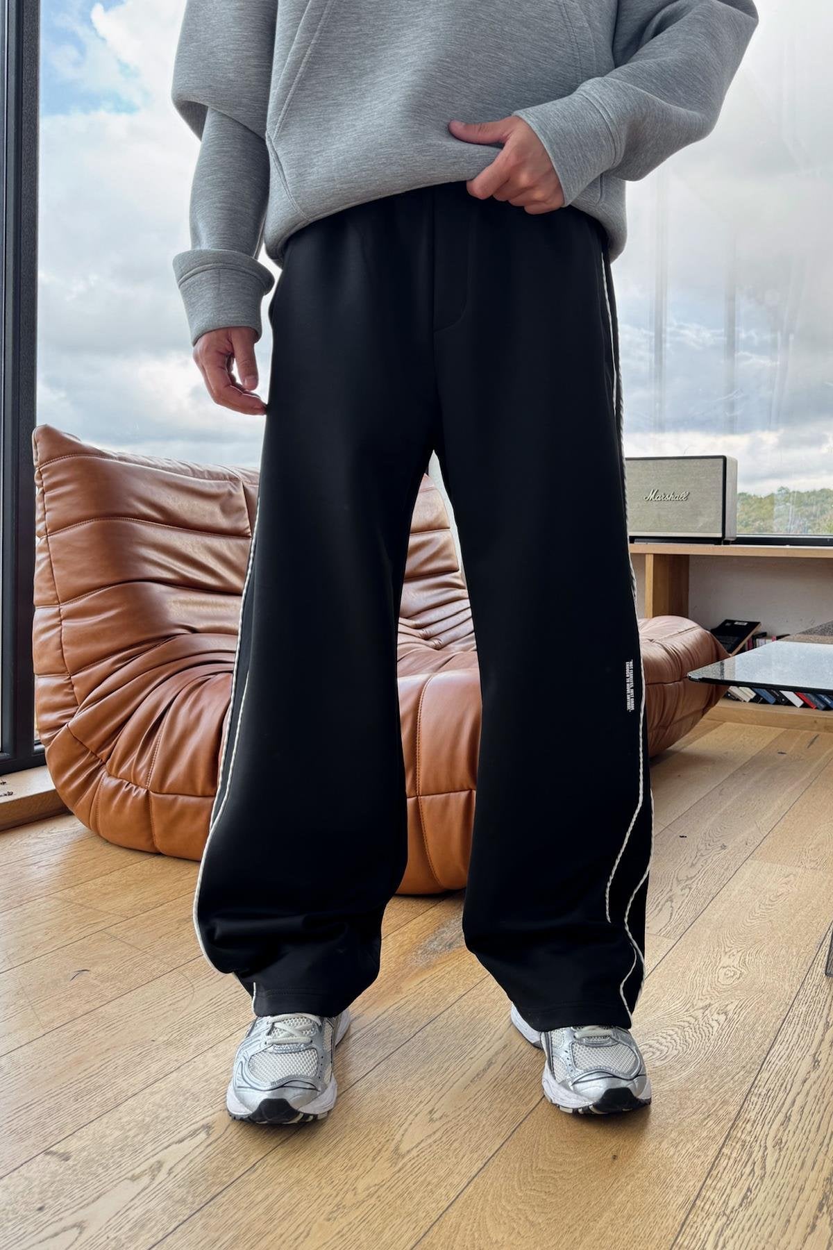 Black Striped Transitional Sweatpants