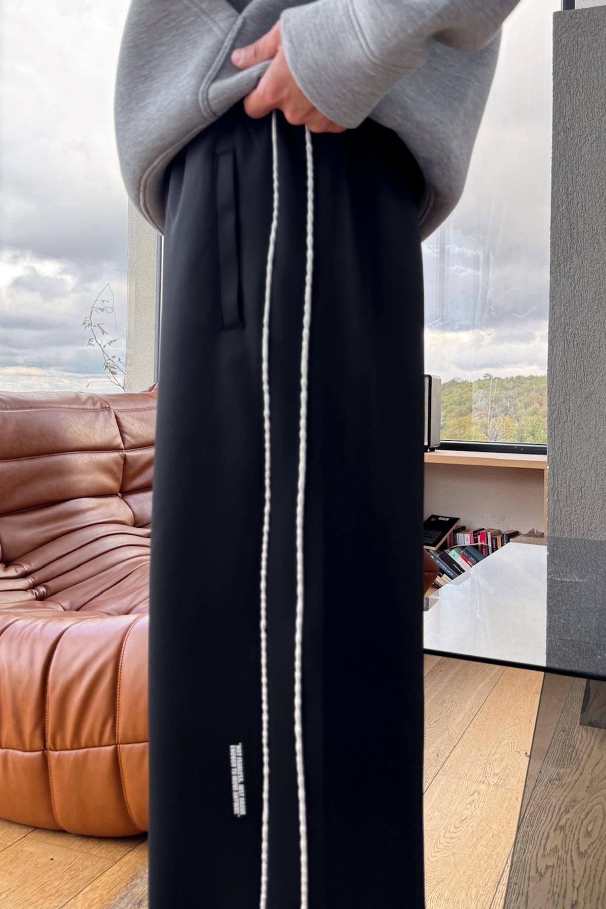 Black Striped Transitional Sweatpants