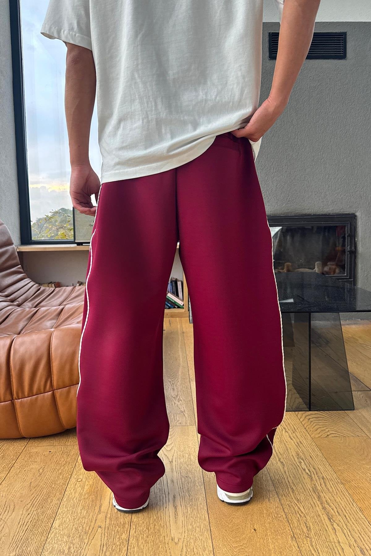Burgundy Striped Transitional Sweatpants