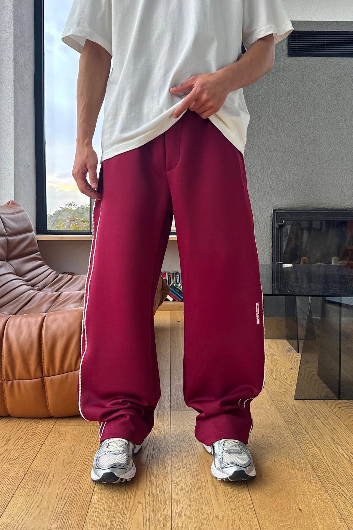 Burgundy Striped Transitional Sweatpants