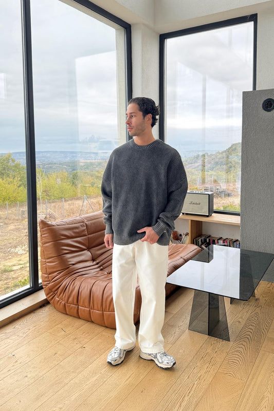 Black Washed Oversize Knitted Sweater