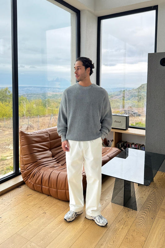 Gray Washed Oversize Knitted Sweater