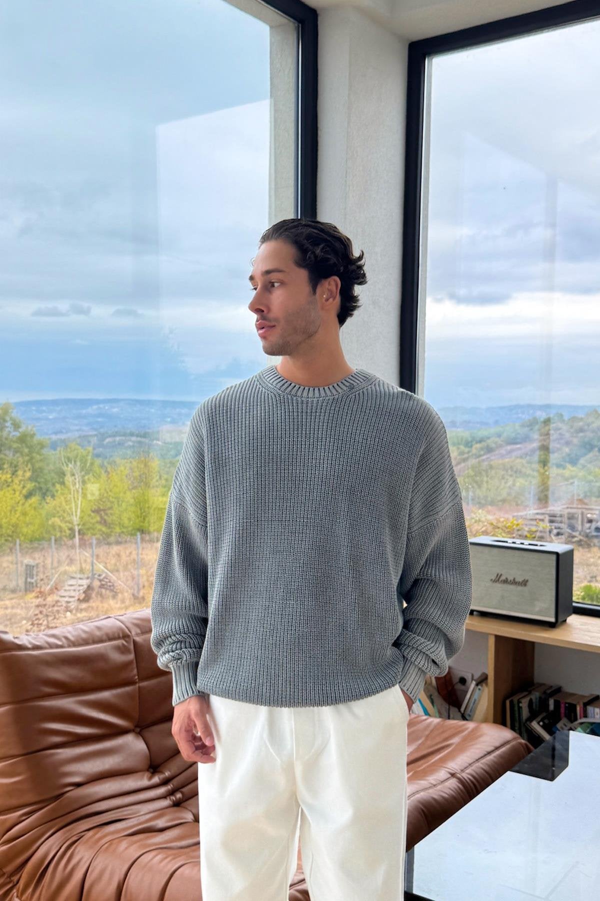 Gray Washed Oversize Knitted Sweater