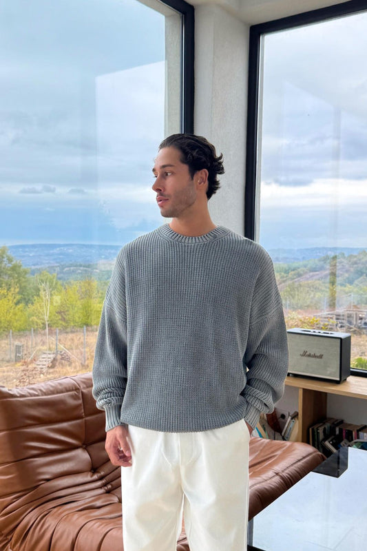 Gray Washed Oversize Knitted Sweater