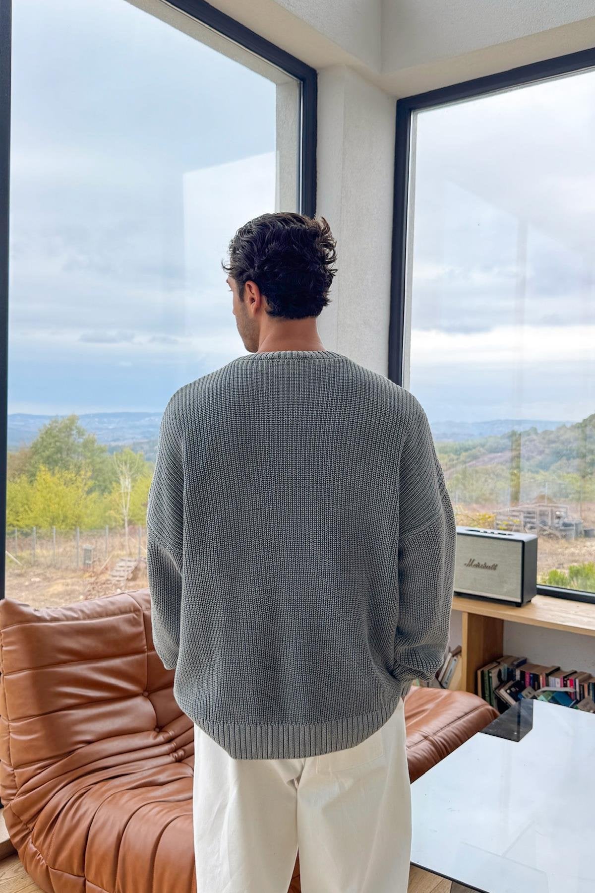 Gray Washed Oversize Knitted Sweater