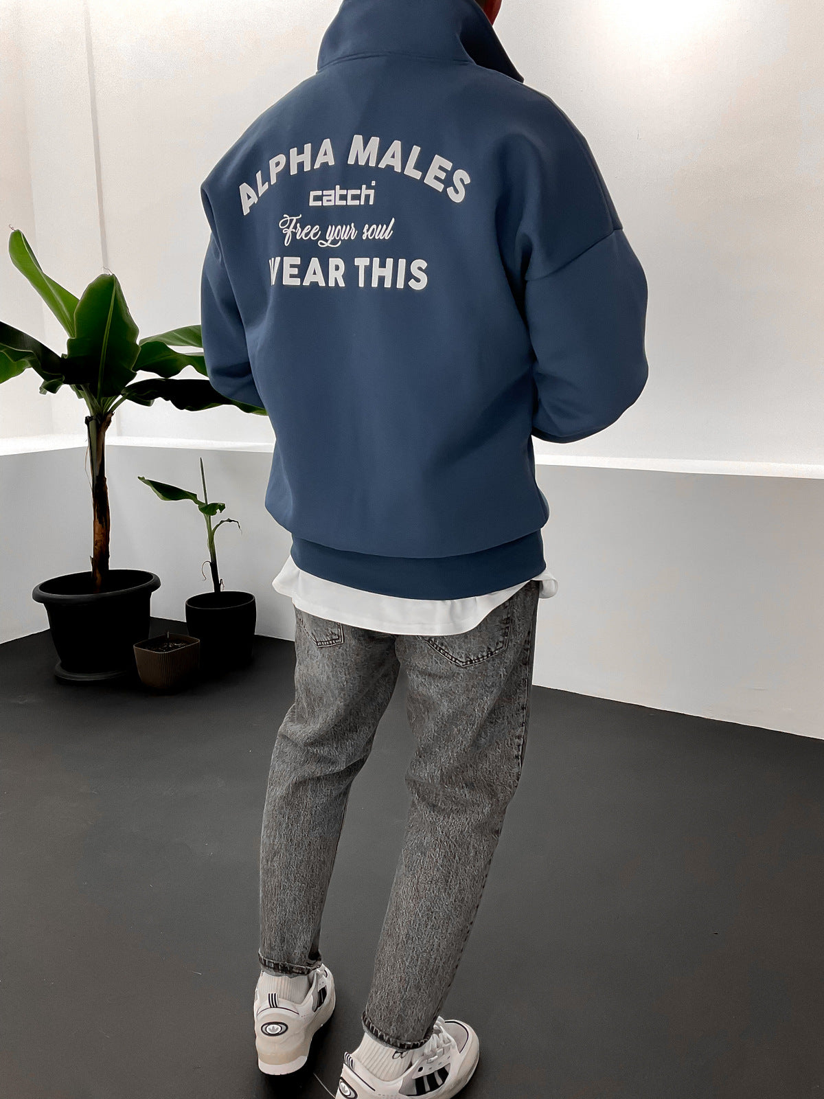 Blue Half Zipper Alpha Hoodie