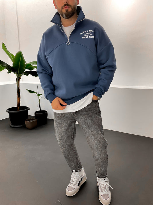 Blue Half Zipper Alpha Hoodie