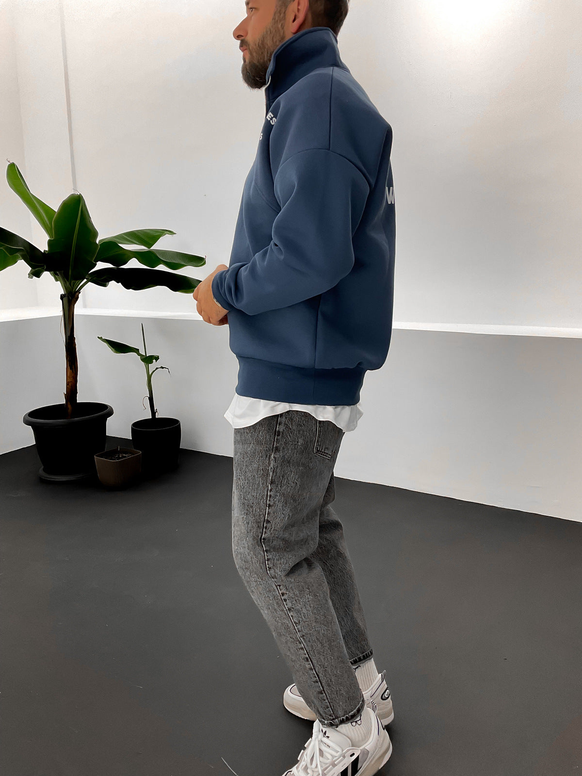 Blue Half Zipper Alpha Hoodie